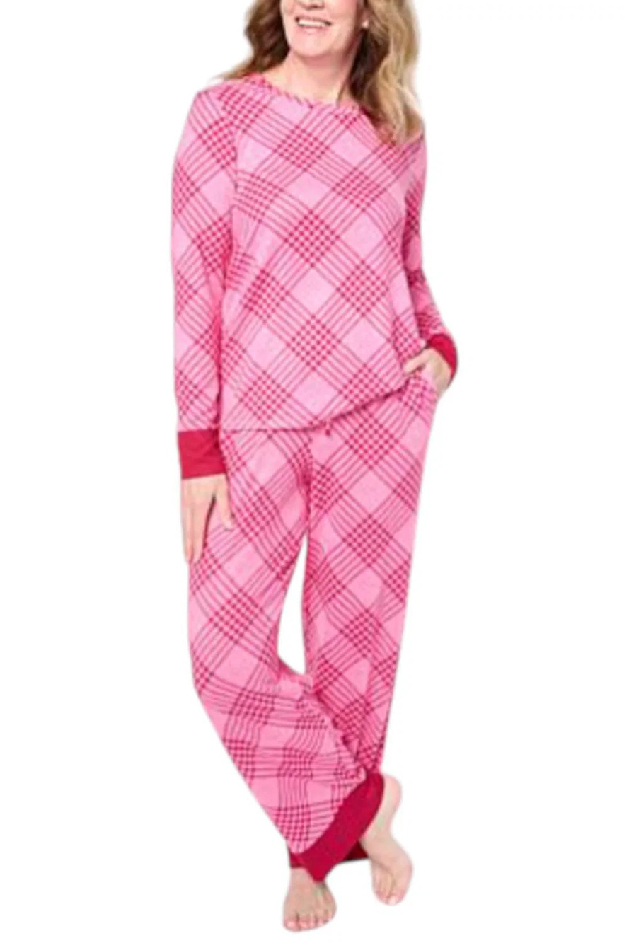 Comfort Code Women's Brushed Ultra 2pc Top/Pant Holiday Set Pink - Regular